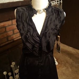 Satin feel bkack ruffle blouse shirt nwt